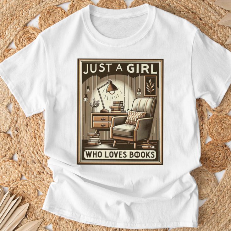 Vintage Just A Girl Who Loves Books Women Book Worm Reading Performance T-Shirt Gifts for Old Men