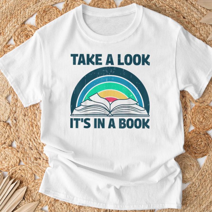 Vintage Retro Style Rainbow Take a Look It's In a Book Read T-Shirt Gifts for Old Men Vintage Retro Style Rainbow Take a Look It's In a Book Read T-Shirt Gifts for Old Men