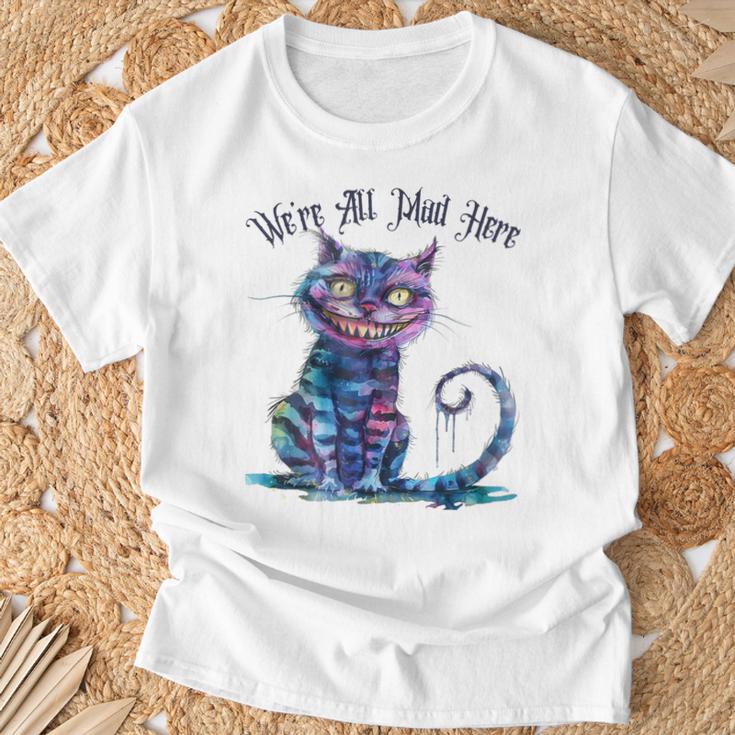 We'Re All Mad Here Cheshire Cat Alice Wonderland Book Boys T-Shirt Gifts for Old Men