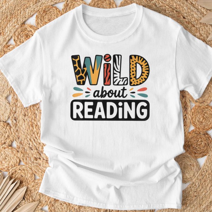 Wild About Reading Reading Books And Bookworm Library Day T-Shirt Gifts for Old Men