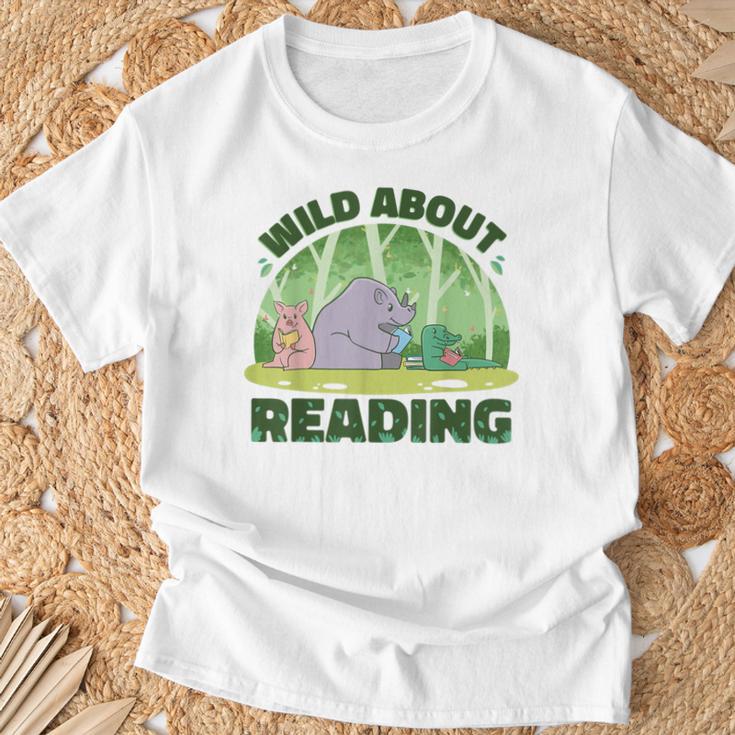 Wild About Reading Books Rhino Pig And Crocodile T-Shirt Gifts for Old Men