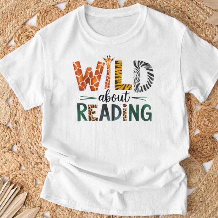Wild About Reading Library Day Reading Books And Bookworm T-Shirt Gifts for Old Men