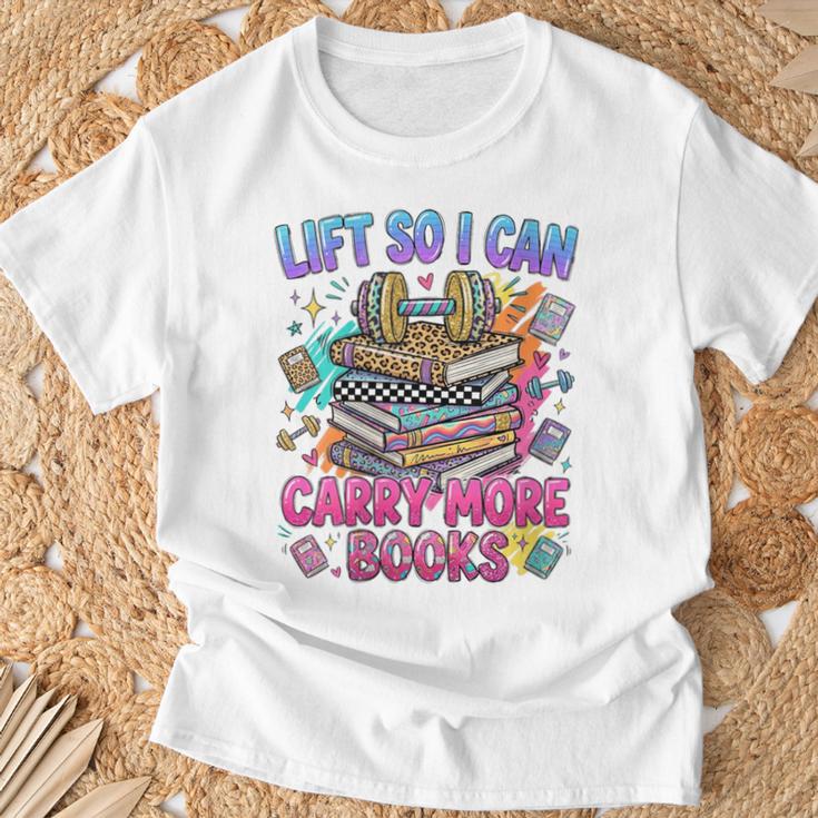 Women's Book Lover Fitness Mom Lifting Reading Humor Graphic T-Shirt Gifts for Old Men