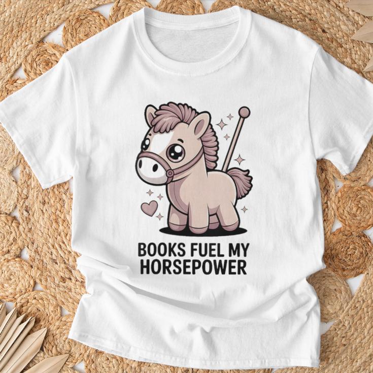 Women's Books Fuel My Horsepower Cute Reading Pony T-Shirt Gifts for Old Men