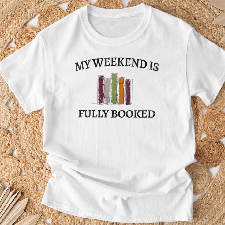 Women's My Weekend Is Fully Booked Cozy Bookish Book Club T-Shirt Gifts for Old Men Women's My Weekend Is Fully Booked Cozy Bookish Book Club T-Shirt Gifts for Old Men