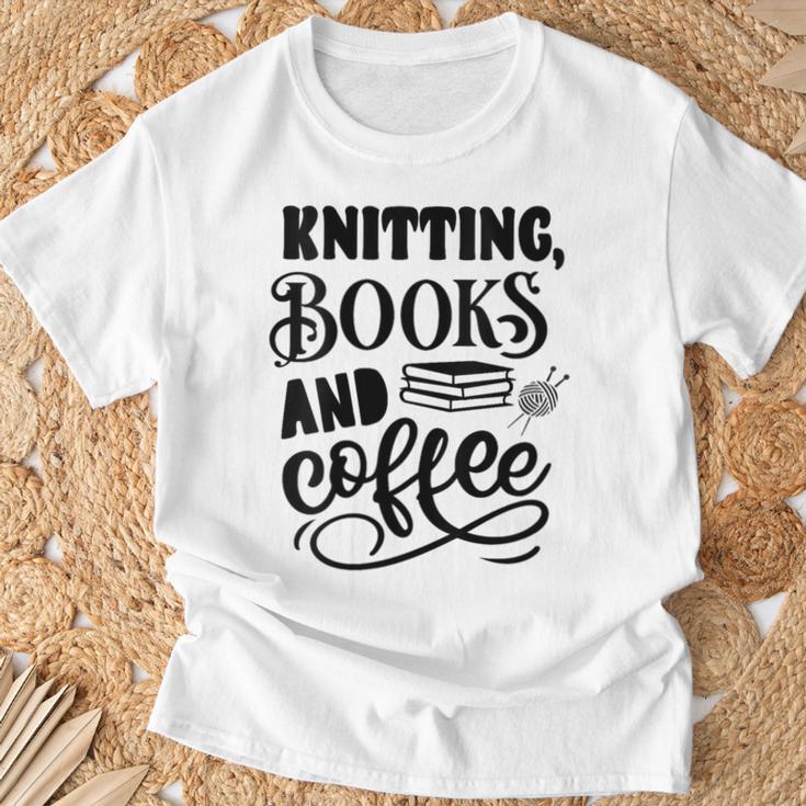 Women's Knitting Books And Coffee Knitter Reader Coffee Lover T-Shirt Gifts for Old Men