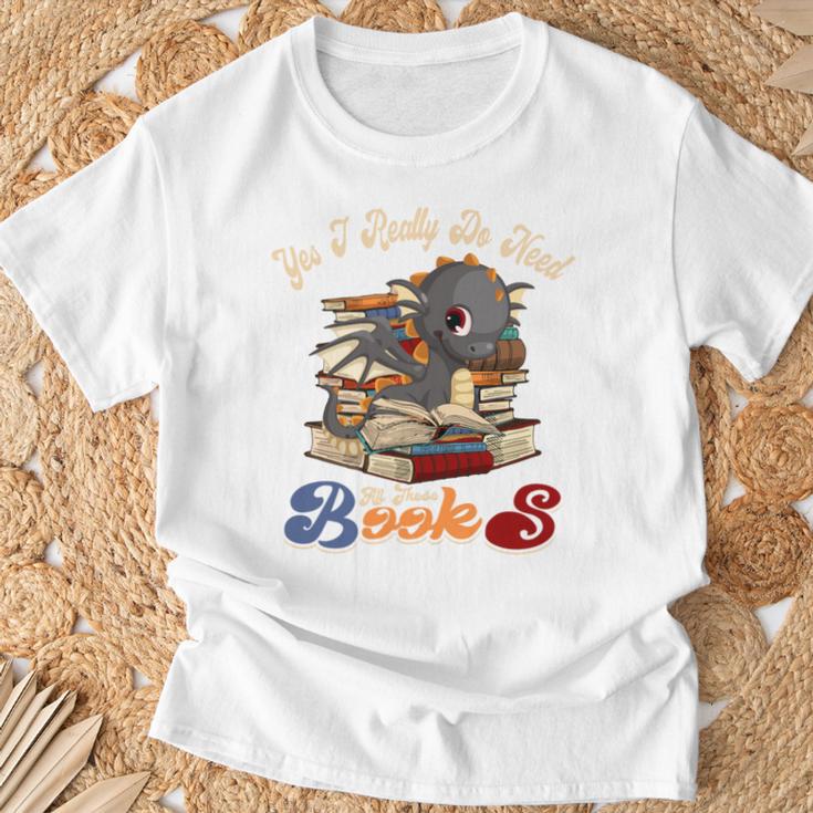 Yes I Really Do Need All These Books Cute Dragon Reads Books T-Shirt Gifts for Old Men