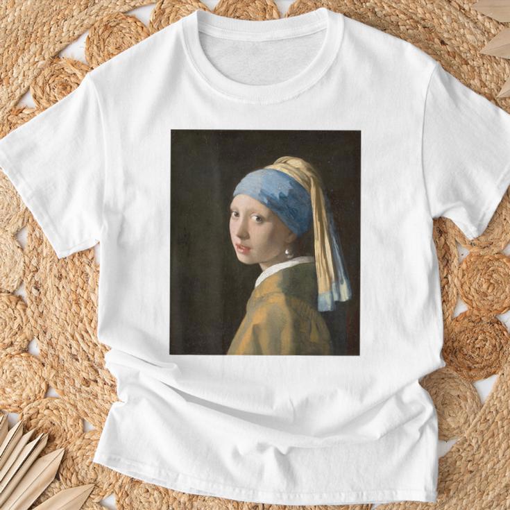 【バックプリント・背中側】真珠の耳飾りの少女／フェルメール【世界の名画】（高精細画像）美術館アート Tシャツ 高齢者への贈り物