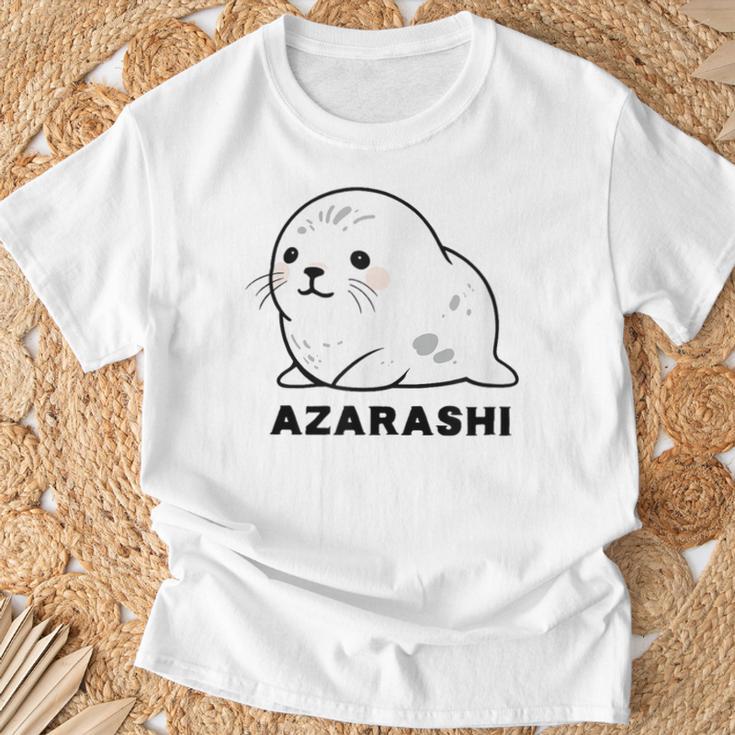 アザラシ 海豹 かわいい おもしろ シンプル イラスト アザラシ好き 手書き Azarashi ローマ字 Tシャツ 高齢者への贈り物