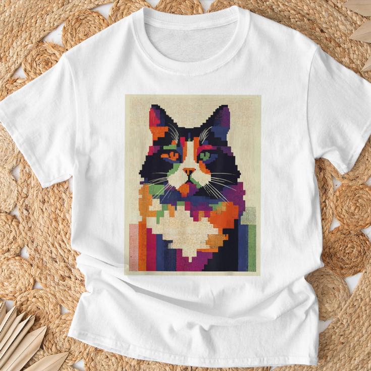 カラフル メインクーン 猫 芸術的 猫 動物 幾何学 アート Tシャツ 高齢者への贈り物