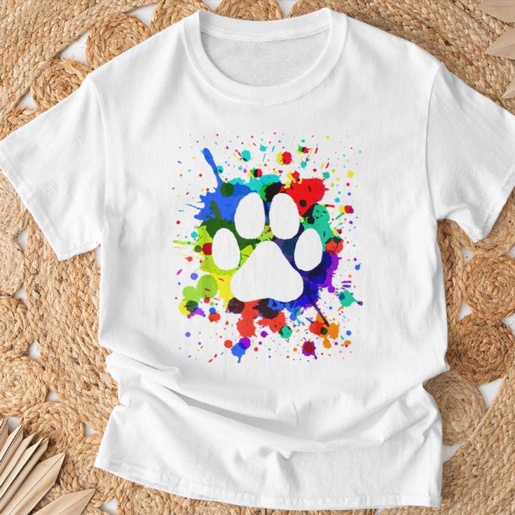 カラフルペイント スプラッター 肉球プリント 猫 犬 Tシャツ 高齢者への贈り物