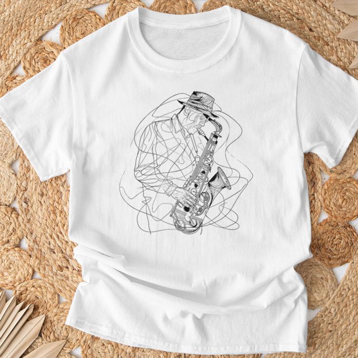 サックス・ガイ・スケッチ・ジャズ・ミュージック Tシャツ 高齢者への贈り物