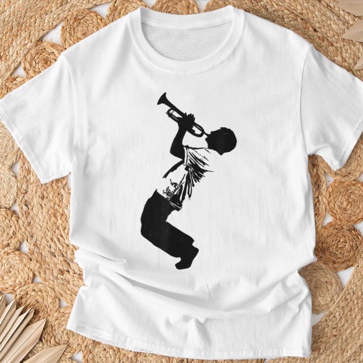 ジャズ&ブルースミュージシャン アーティスト トランペット ミュージックシルエット Tシャツ 高齢者への贈り物