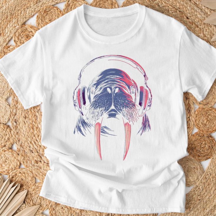 セイウチ ゲーミング 音楽 ヘッドフォン レトロ クール Tシャツ 高齢者への贈り物