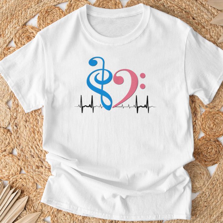 ツートーン 低音記号 ハート Ekg ウェーブ シアン&バブルガム ピンク Tシャツ 高齢者への贈り物