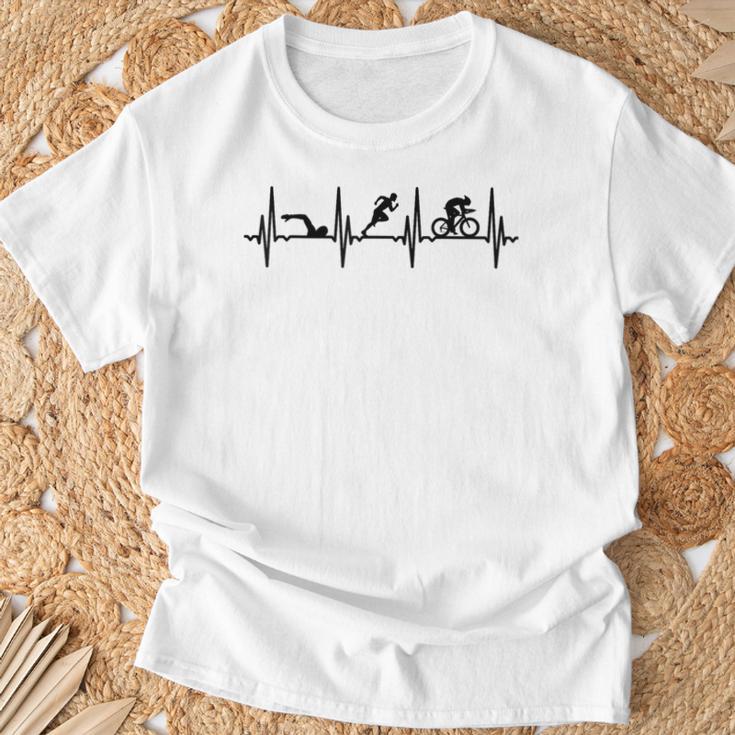 トライアスロンecgハートラインデザイン 頑張るトライアスリートのために Tシャツ 高齢者への贈り物