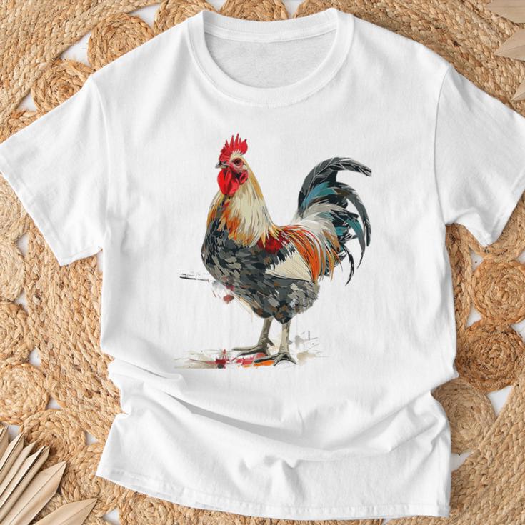 ニワトリ 動物 カラフル 動物園 絵画 イラスト ニワトリ Tシャツ 高齢者への贈り物