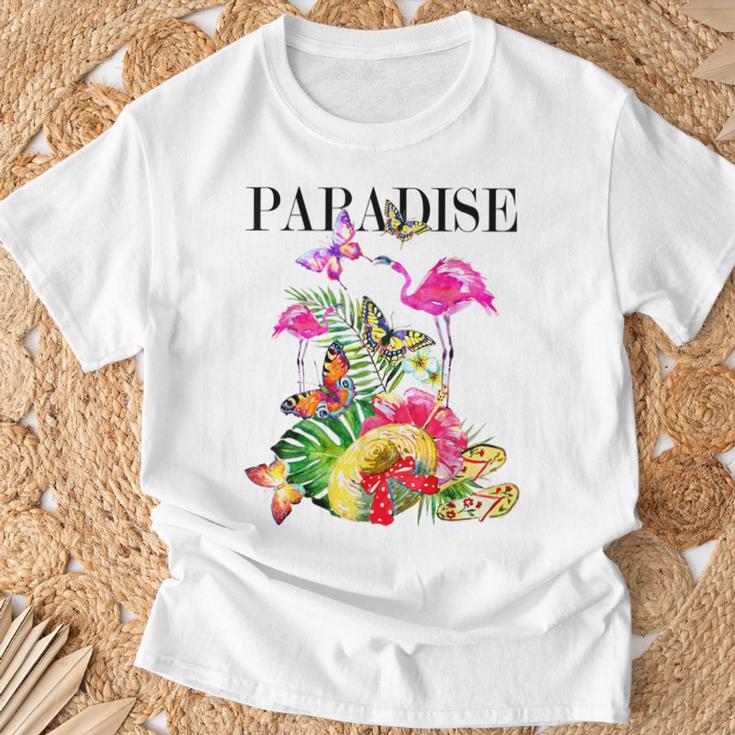 ハワイアンフラワー パラダイス 蝶 ハワイ プリント Tシャツ 高齢者への贈り物