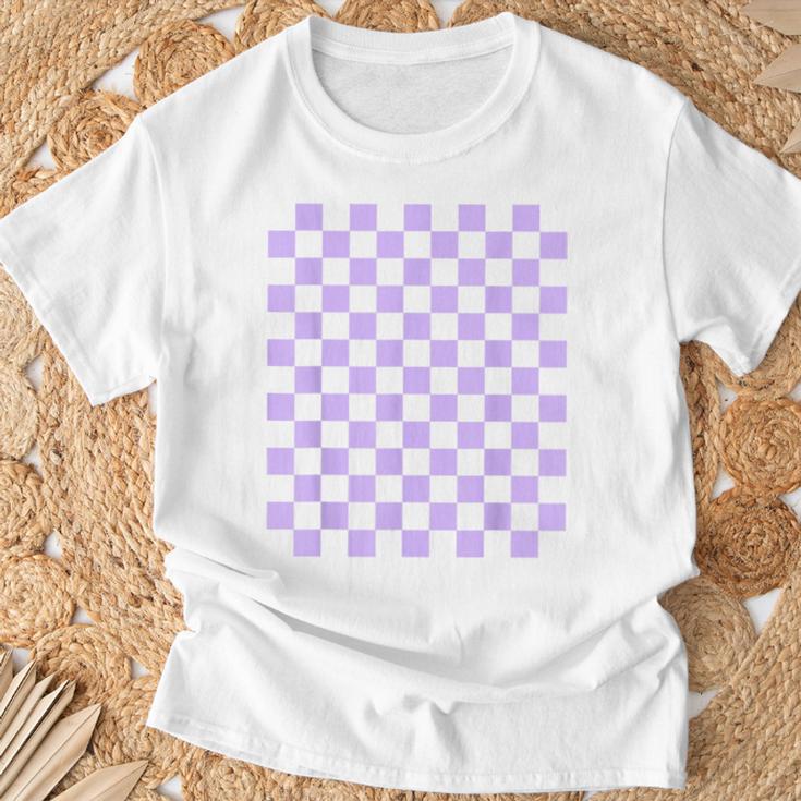 パープルラベンダーチェッカーボード Tシャツ 高齢者への贈り物