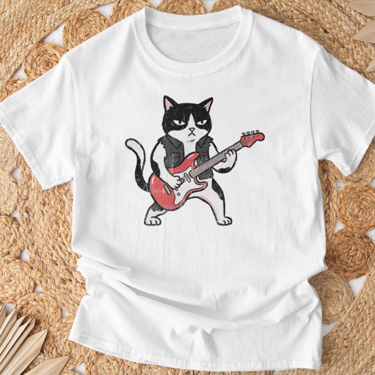 ベースギターを弾く 面白い ロック猫 バンド ミュージシャン ベーシスト 動物 Tシャツ 高齢者への贈り物