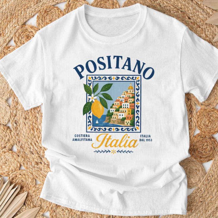 ポジターノ イタリア アマルフィ海岸 レトロ レモン 夏 バイブ グラフィック Tシャツ 高齢者への贈り物