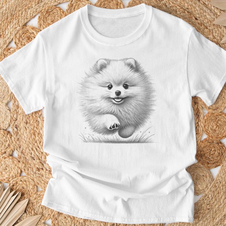 ポメラニアンポンポン犬のランニングデザインのアイデア Tシャツ 高齢者への贈り物