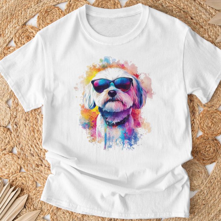 マルチーズ 犬 グラフィック ペット アートワーク サングラス マルチーズ Tシャツ 高齢者への贈り物