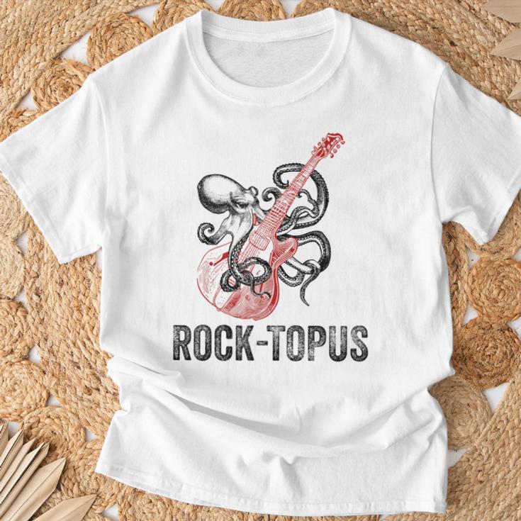レトロ オクトパス クラーケン ギターを弾く Rock-Topus ギタリスト Tシャツ 高齢者への贈り物