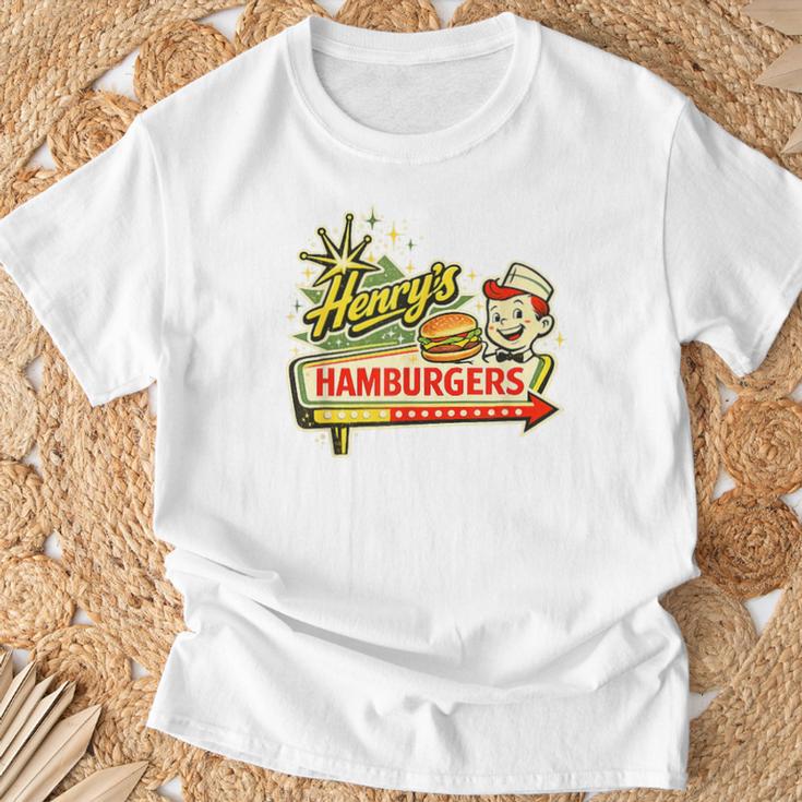 レトロダイナーサインアート ヘンリーのハンバーガー Tシャツ 高齢者への贈り物