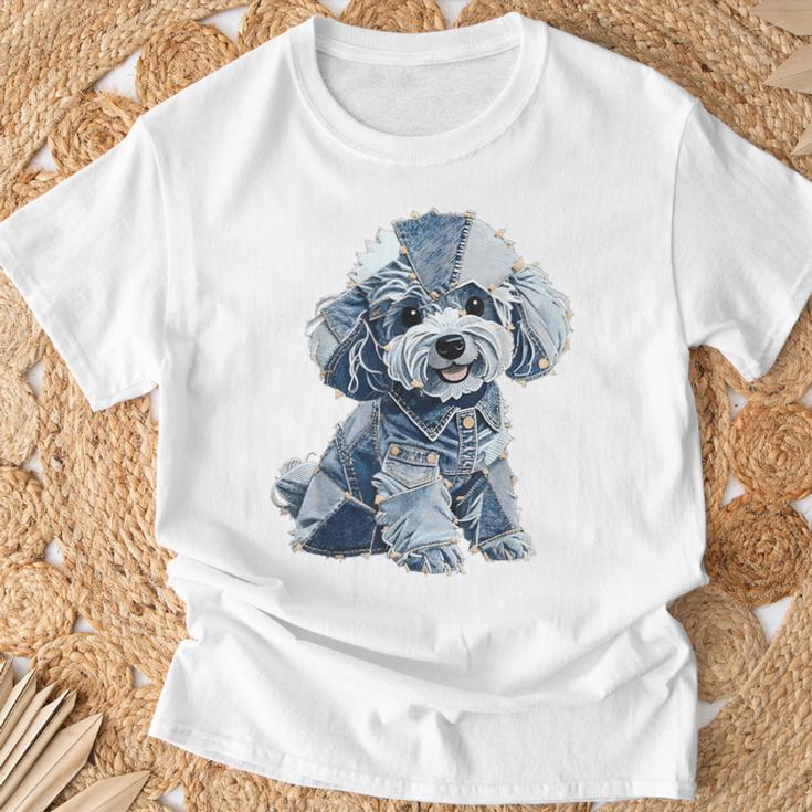 レトロデニムパッチプードル ドッグアート 芸術的 Tシャツ 高齢者への贈り物