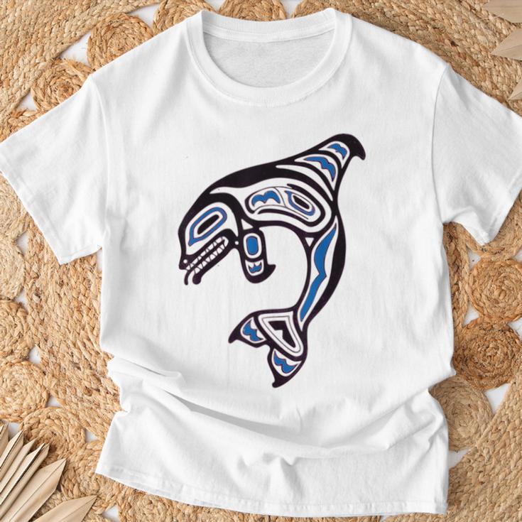 太平洋北西部シャチクジラ ネイティブアメリカン インディアンアート Tシャツ 高齢者への贈り物