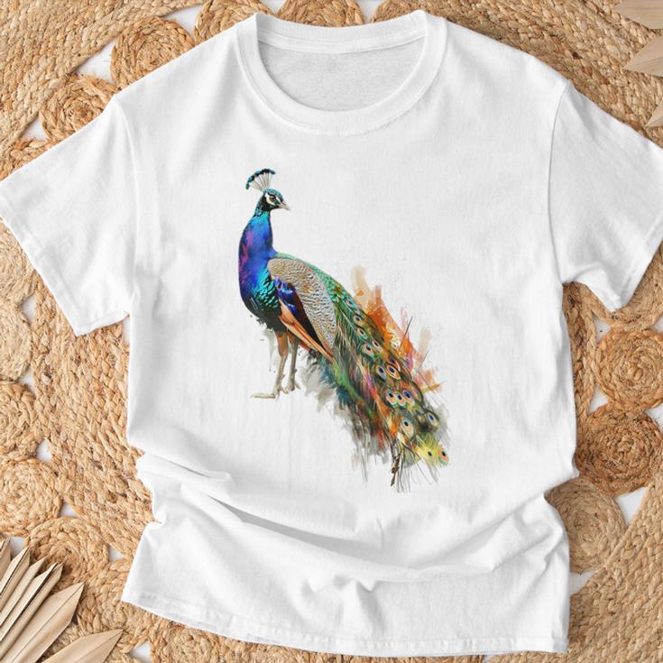 孔雀 動物 カラフル モチーフ 抽象画 孔雀 Tシャツ 高齢者への贈り物