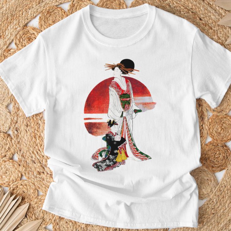 日本の伝統美術、華麗な芸者、浮世絵風 Tシャツ 高齢者への贈り物