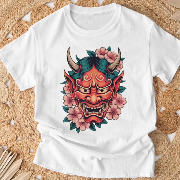 日本の鬼妖怪 悪魔 桜 般若鬼 おに面 Tシャツ 高齢者への贈り物