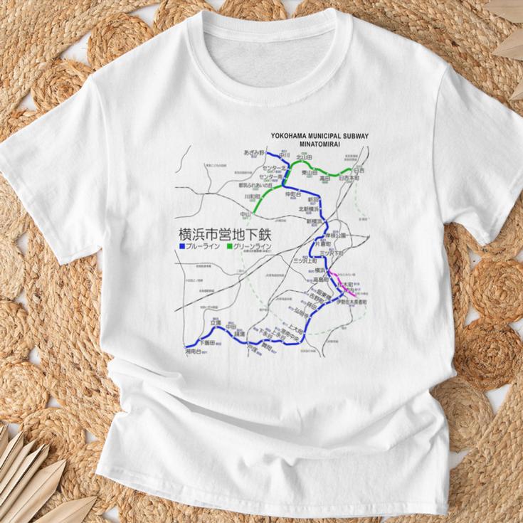 横浜市電鉄線鉄道おみやげ路線図 Tシャツ 高齢者への贈り物