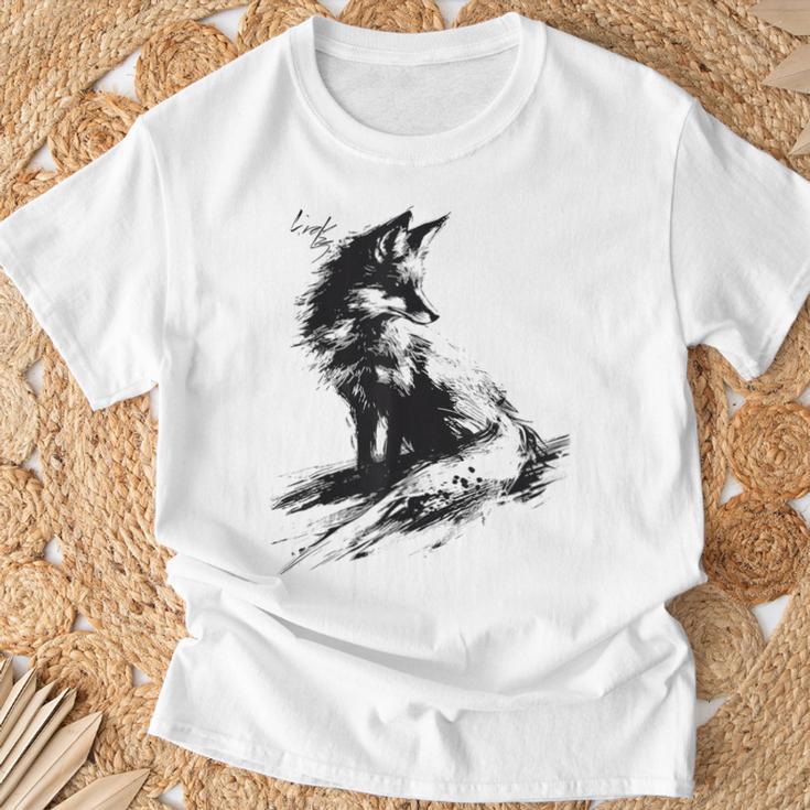 狐 アニマル柄 モチーフ 抽象 イラスト 絵画 狐 Tシャツ 高齢者への贈り物