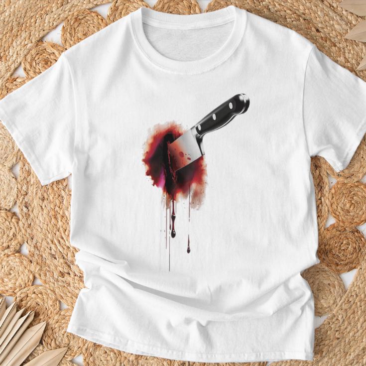 血まみれのナイフ シャツ ハロウィン ホラー 血しぶき Tシャツ 高齢者への贈り物