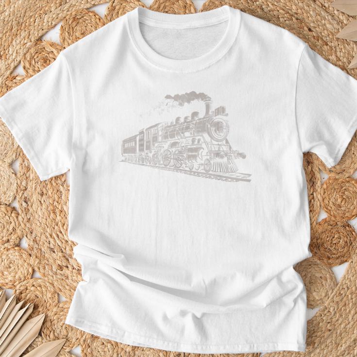 電車 ヴィンテージ グラフィック デザイン スケッチ レトロ 蒸気機関車 Tシャツ 高齢者への贈り物
