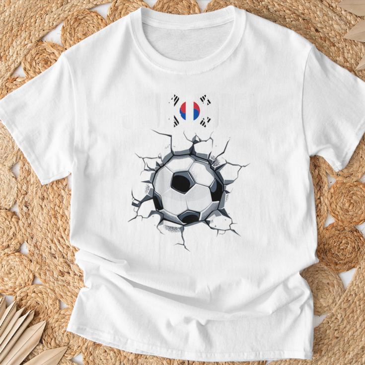 韓国サッカーファン 韓国フットボール ひび割れた壁 Tシャツ 高齢者への贈り物