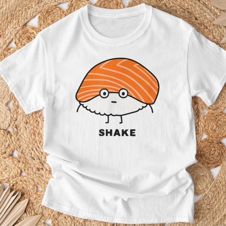 鮭 サーモン 握り寿司 顔 イラスト かわいい おもしろ 面白い 簡単 シンプル ゆるい ネタ 寿司 Tシャツ 高齢者への贈り物