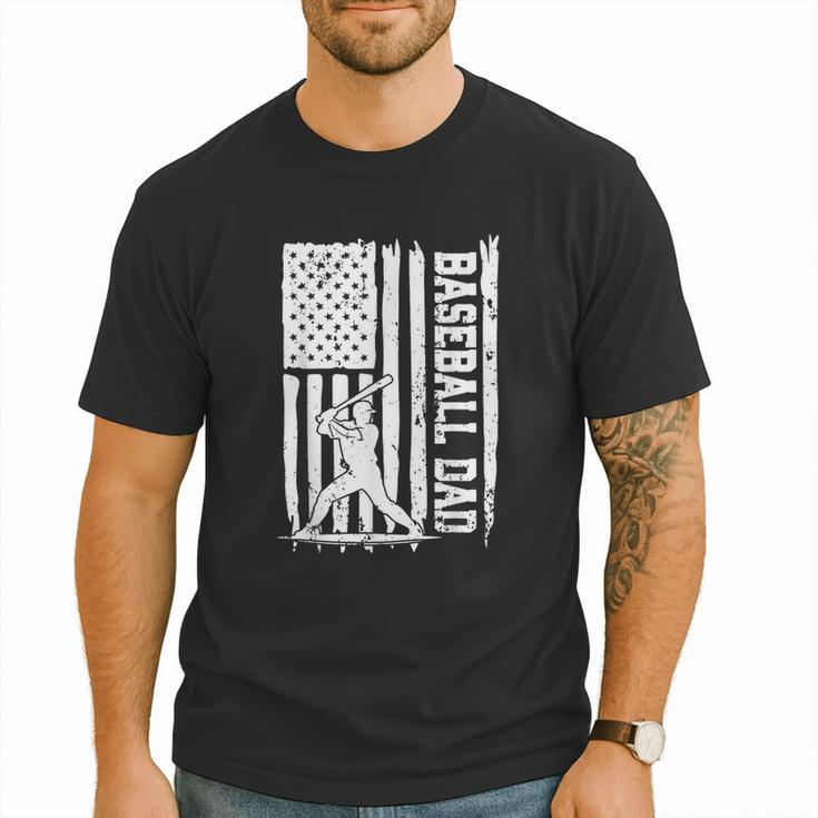 Baseball Dad American Flag Papa Daddy Happy Father's Day Men T-Shirt