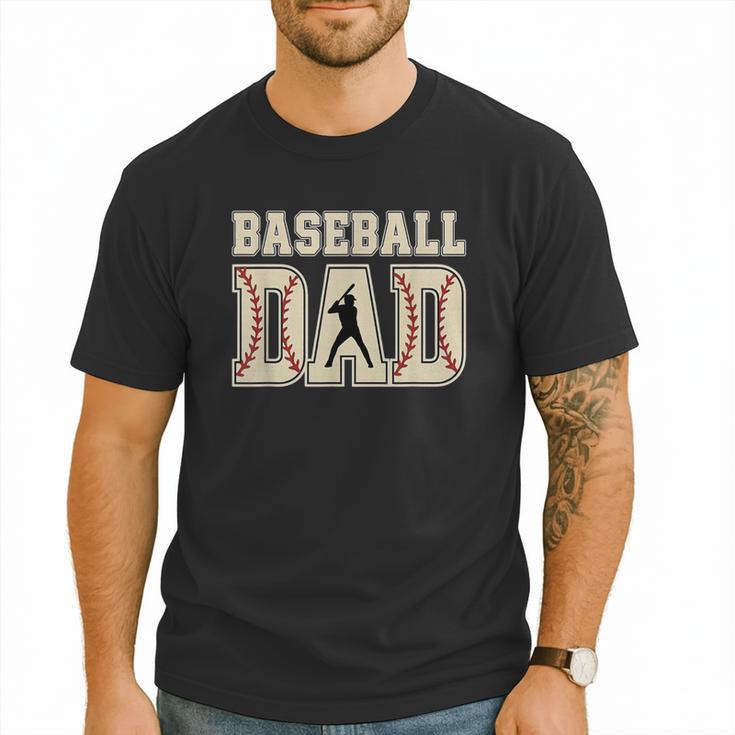 Baseball Dad Distressed Bold Stitch Graphic Sports Father Men T-Shirt