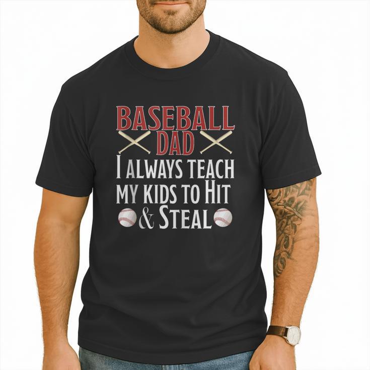 Baseball Dad Hit And Steal Ballpark Father Men T-Shirt