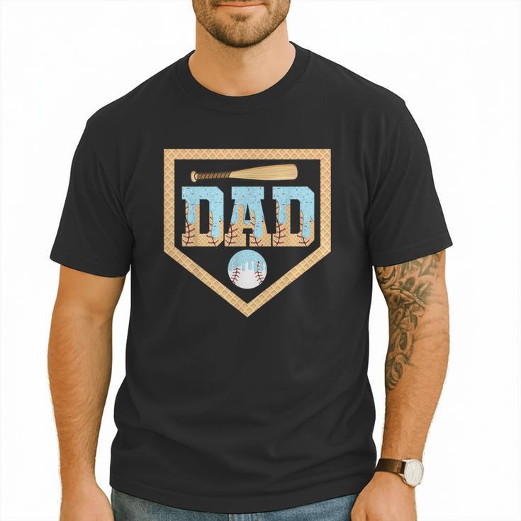 Baseball Dad Ice Cream Drip Home Plate Bat Cool Fathers Day Men T-Shirt