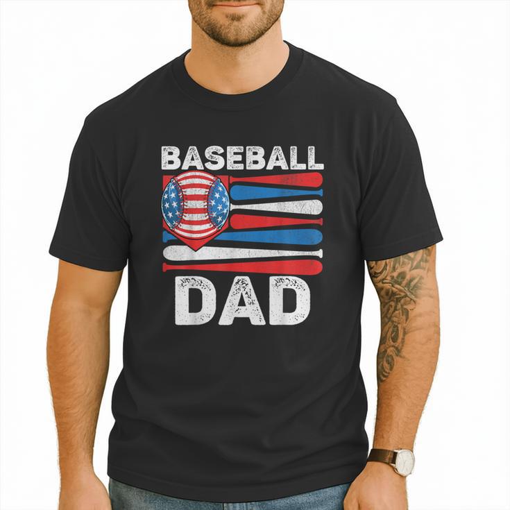 Baseball Dad For Men American Flag 4th Of July Fathers Day Men T-Shirt