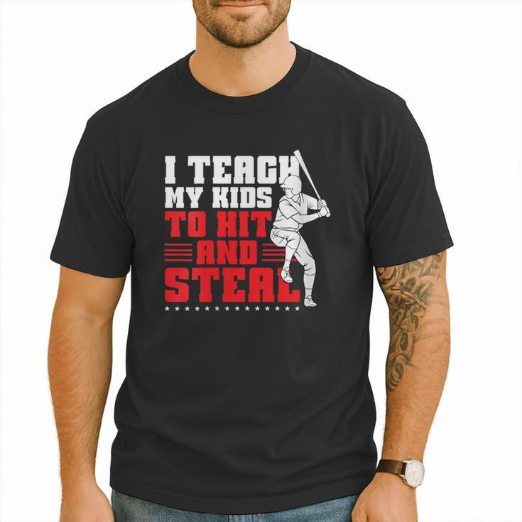 Baseball Dad Teach Kids Hit And Steal Softball Game Men T-Shirt
