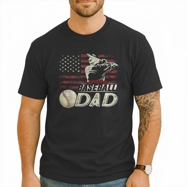 Baseball Dad US Flag For Dad Men Patriotic Fathers Day Men T-Shirt