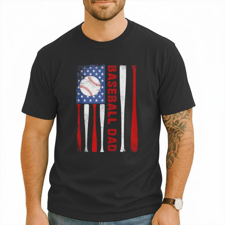 Baseball Dad USA American Flag Father's Day 4th Of July Men T-Shirt