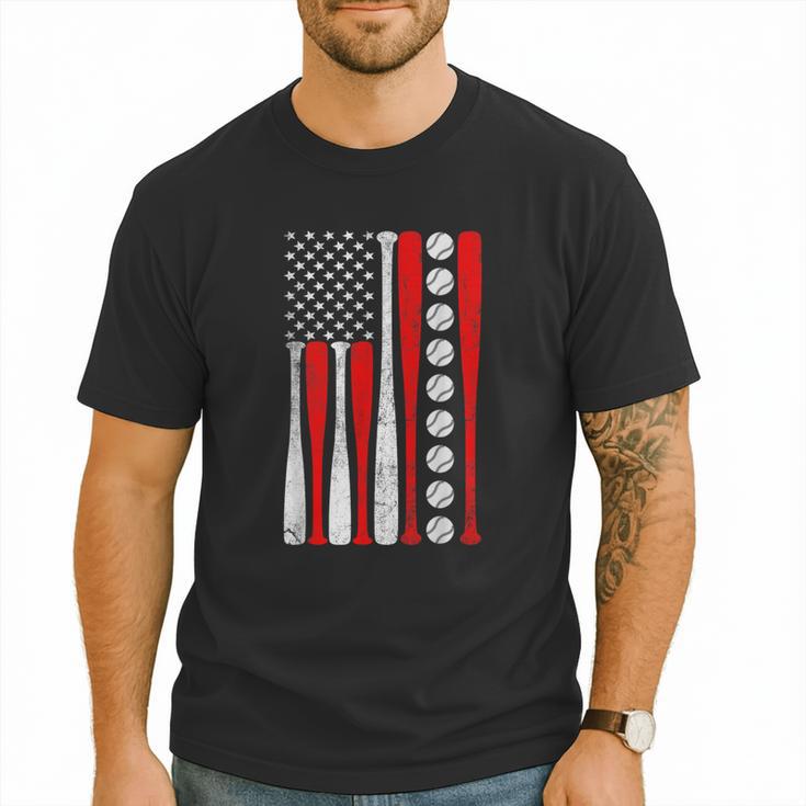 Baseball USA Flag Baseball Lover Baseball Dad Men T-Shirt