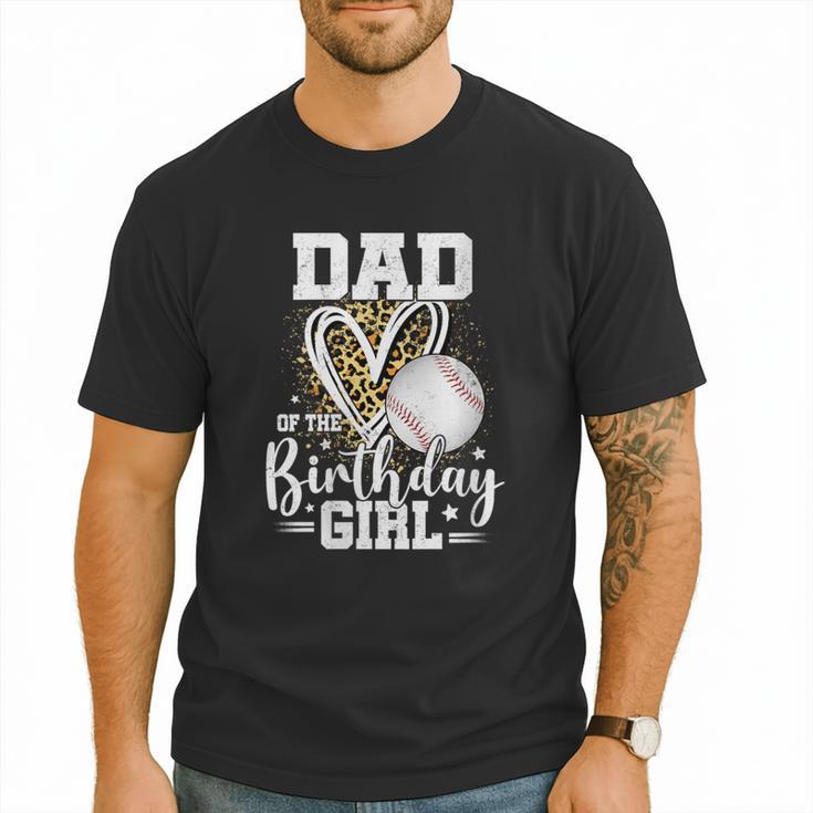 Dad Of The Birthday Girl Baseball Dad Leopard Heart Men T-Shirt